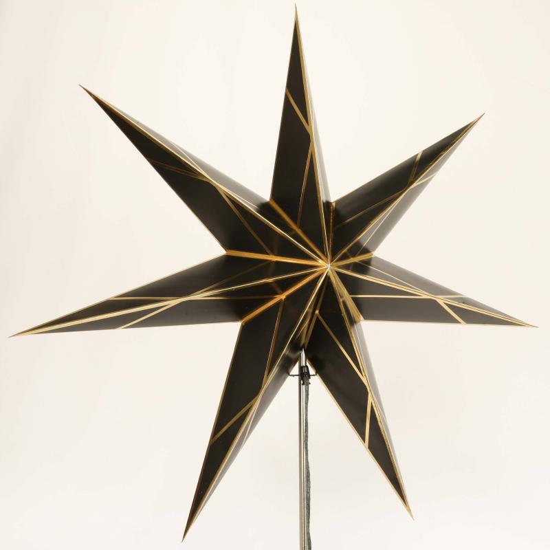 Samia Black/Gold - Foldable glowing star, paper poinsettia with 7 points, 60 cm